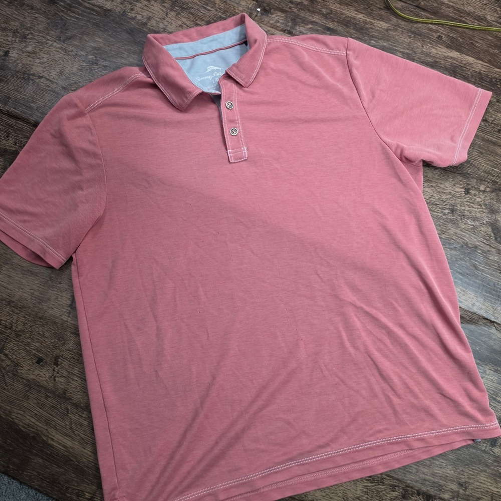 TOMMY BAHAMA Polo Shirt Mens Large Red Short Sleeve Pique Contrast Stitch